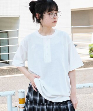 WEGO 【ユニセックス着用ITEM/MLサイズ展開】リラックスフィットヘンリーネックT（SS） ホワイト