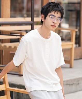WEGO 【ユニセックス着用ITEM/MLサイズ展開】リラックスフィットヘンリーネックT（SS） ホワイト