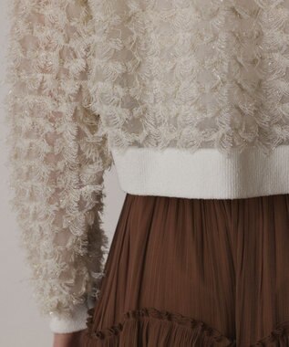 GRACE CONTINENTAL フリンジニットzipカーディガン ホワイト