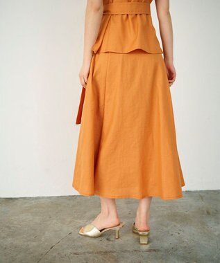 GRACE CONTINENTAL リネンタッチタックフレアスカート オレンジ
