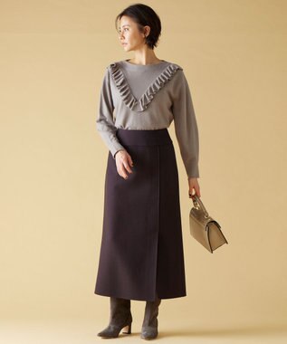 自由区 【洗える】ピュアカシミヤフリルディティール ニット モーブ