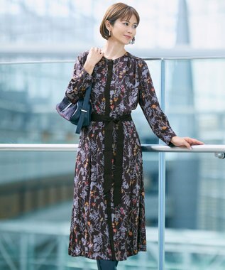 自由区 S 【WEB&一部店舗限定】ハーバルフロープリント8分袖 ワンピース [新色]ブラウンベース