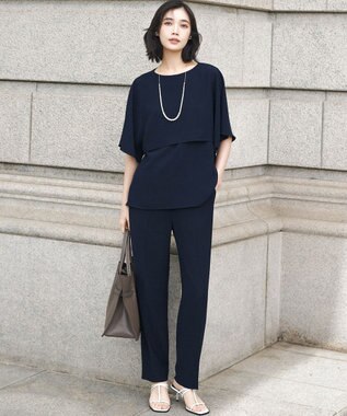 23区 L 【Oggi・CLASSY.掲載】ストレッチジョーゼット テーパード パンツ ネイビー系