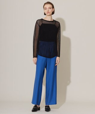 ICB L 【洗える】ワッシャーツイル ワイドストレートパンツ ラピスラズリ系