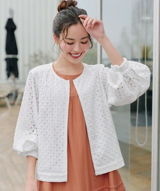 Tiaclasse L 【洗える】パンチングレースブルゾン オフホワイト