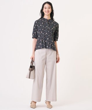 J.PRESS LADIES S 【人気素材】セルロースリネンストレッチ セミワイド パンツ ナチュラル系