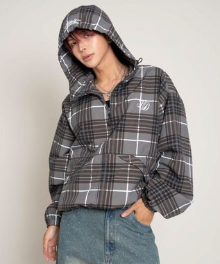 WEGO 【ユニセックス着用ITEM/MLサイズ展開】チェックロゴフードブルゾン ブラックその他