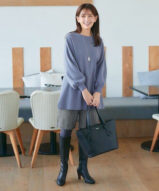 Tiaclasse L 【安田美沙子さん着用・洗える】ボリュームパフスリーブニットチュニック ブルー