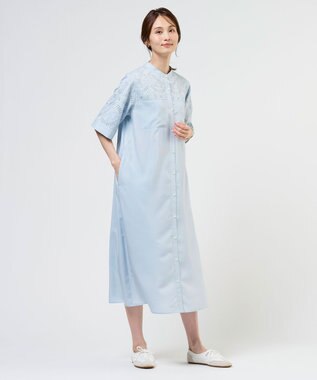 J.PRESS LADIES 【WEB限定カラーあり】エンブロイダリー シャツ ワンピース 【WEB限定】サックスブルー系