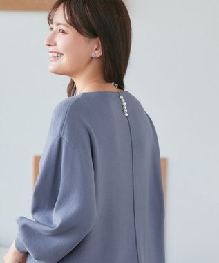 Tiaclasse L 【安田美沙子さん着用・洗える】ボリュームパフスリーブニットチュニック ブルー