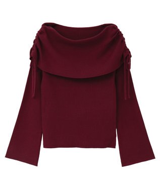 earth music&ecology リボンギャザーオフショルニットプルオーバー Bordeaux