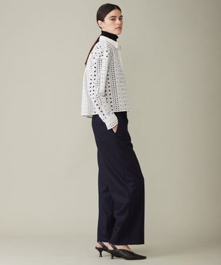 ICB 【洗える】ストライプエンブロイダリー クロップドシャツ オフホワイト系