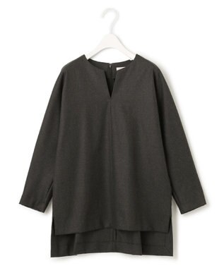 ICB 【洗える・WEB限定カラーあり】 ウールミルドサキソニー キーネックブラウス チャコール系