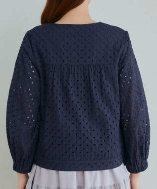 Tiaclasse L 【洗える】パンチングレースブルゾン ネイビー