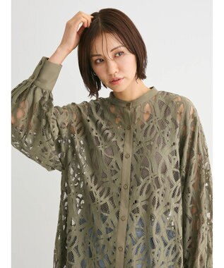 Green Parks ・ＥＬＥＮＣＡＲＥ　ＤＵＥ　レースバンドカラーブラウス Khaki