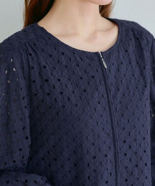 Tiaclasse L 【洗える】パンチングレースブルゾン ネイビー