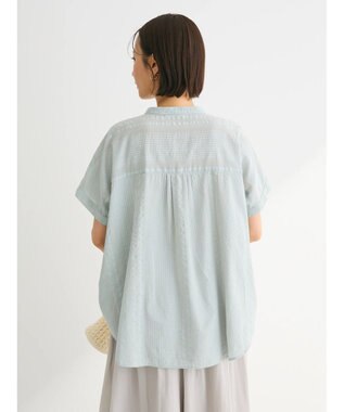 Green Parks インド綿  バンドカラーデザイン５分袖シャツ Mint