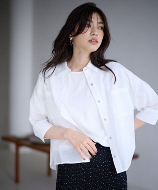 ANY コットンエアーウォッシュ5分袖シャツ ホワイト