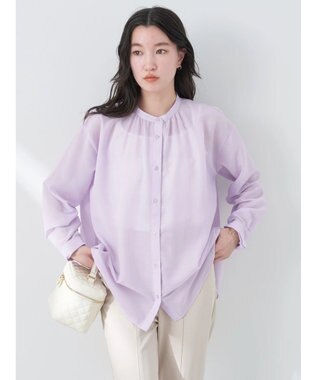 earth music&ecology シアーギャザーネックブラウス