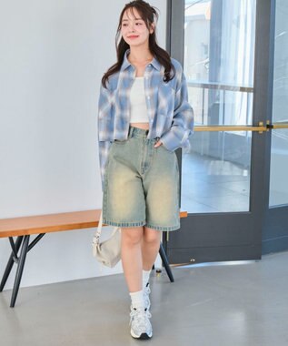 WEGO チェックショートシャツ サックス