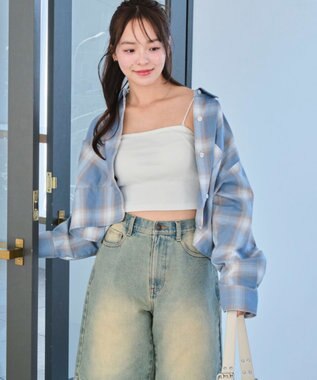 WEGO チェックショートシャツ サックス