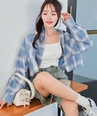 WEGO チェックショートシャツ サックス