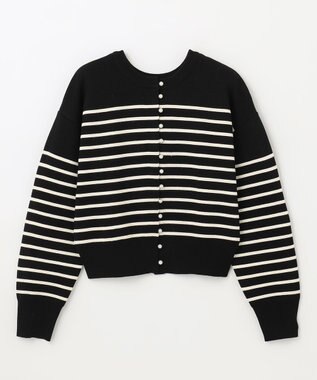 ANY L 【前後着用可能/洗濯機可】２WAYパールニットカーディガン クロベース×オフライン