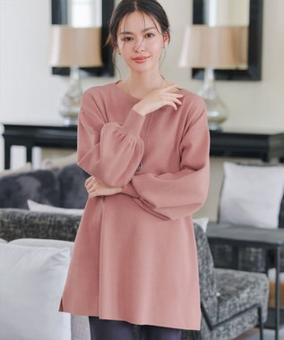 Tiaclasse L 【安田美沙子さん着用・洗える】ボリュームパフスリーブニットチュニック ピンク