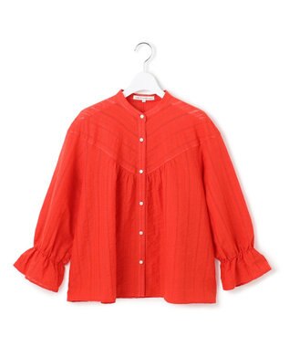 23区 L 【洗える】カラミ ストライプ  切り替え ブラウス オレンジ系