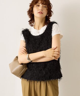 AMERICAN HOLIC 【前後2way】サイドスリットシャギーベスト Black