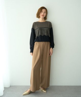 YECCA VECCA 金釦アクセントベルトワイドパンツ Beige