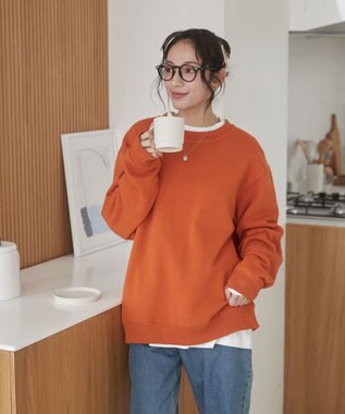 WEGO 【ユニセックス着用ITEM/裏起毛】リラックスフィットスウェットプルオーバー ダークオレンジ