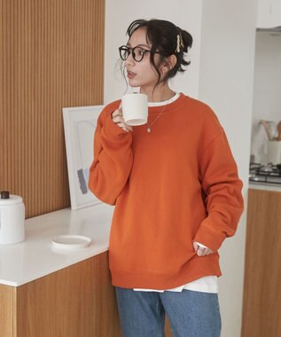 WEGO 【ユニセックス着用ITEM/裏起毛】リラックスフィットスウェットプルオーバー ダークオレンジ