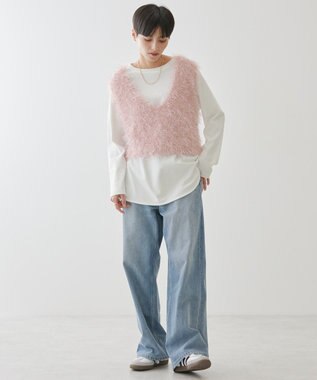 AMERICAN HOLIC 選べる丈２サイズ前後２ｗａｙシャギーベスト Pink