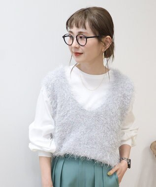 AMERICAN HOLIC 選べる丈２サイズ前後２ｗａｙシャギーベスト Gray