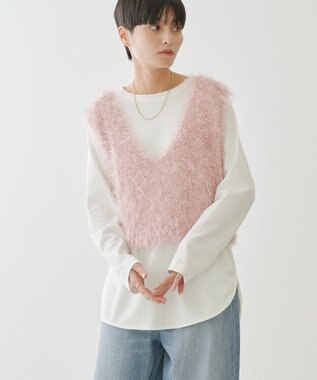 AMERICAN HOLIC 選べる丈２サイズ前後２ｗａｙシャギーベスト Pink