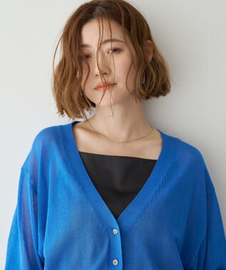 YECCA VECCA シアーニットVネックカーディガン Blue