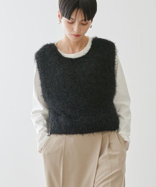 AMERICAN HOLIC 選べる丈２サイズ前後２ｗａｙシャギーベスト Black