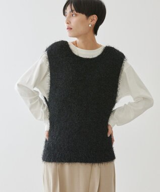 AMERICAN HOLIC 選べる丈２サイズ前後２ｗａｙシャギーベスト Black