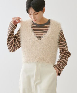 AMERICAN HOLIC 選べる丈２サイズ前後２ｗａｙシャギーベスト Ivory