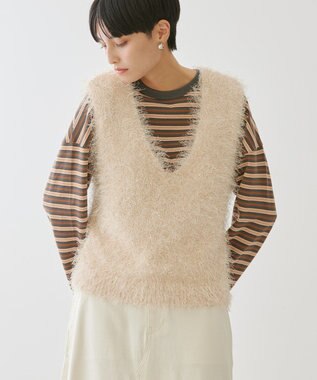 AMERICAN HOLIC 選べる丈２サイズ前後２ｗａｙシャギーベスト Ivory