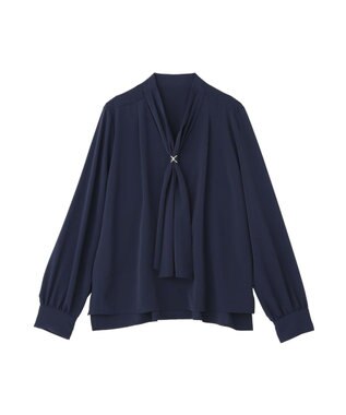 YECCA VECCA スカーフリング付きボウタイブラウス Navy