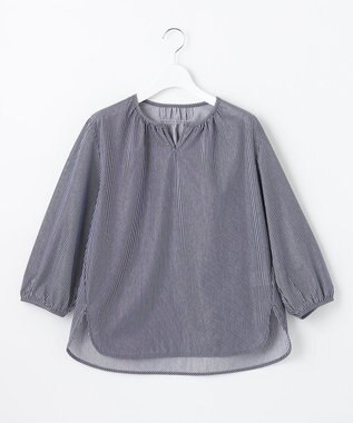 J.PRESS LADIES 【WEB限定カラーあり・洗える・イージーケア】 アーネストストライプ スリットネック カットソー ネイビー系1