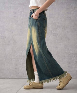 WEGO ヴィンテージウォッシュデニムロングスカート デニム