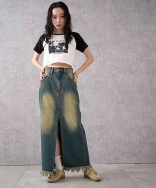 WEGO ヴィンテージウォッシュデニムロングスカート デニム