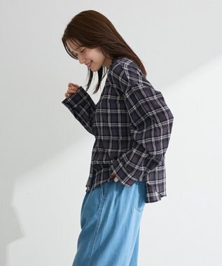Green Parks スカーフ付チェックシャツ Charcoal Gray