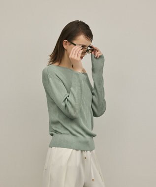 GRACE CONTINENTAL ラメリブクルーニットトップ グリーン