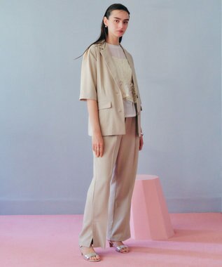 YECCA VECCA ベルト付きタックストレートパンツ Beige