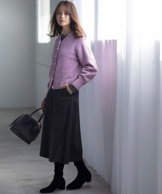 組曲 【WEB限定】ウールライクストレッチ フレアパンツ チャコールグレー系