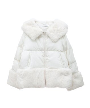 earth music&ecology フードファー中綿ショートコート ホワイト